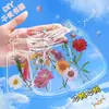 Marcador de Flores Secas flor hecho a mano material diy botella de los deseos hojas transparentes infantiles flores y plantas espécimen sello de plástico para mascotas