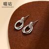 Hee goo E1898 plata S925 aretes de doble aro geométricos huecos de moda simple para mujer, aretes de diseño nicho estilo ins