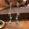 Pendientes de Campana con Borla de Piedra Preciosa de Imitación de Lujo Ligero para Mujer, Pendientes Largos Plateados Chic de Diseño de Nicho Europeo y Americano de Gama Alta