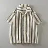Camisa Casual de Verano para Hombre con Rayas Retro Japonesas, Jacquard Hueco, Cuello Cubano, Manga Corta, Holgada y Transpirable
