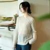 Suéter de Lã 100% 12g com Gola Redonda e Recorte para Mulheres, Design Pulôver de Manga Longa, Top Estilo Retro Preguiçoso Outono e Inverno