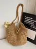 Bolso Tote Perezoso Nuevo Bolso de Hombro Casual para Playa Paja Tejido a Mano Gran Capacidad Vacaciones Bolso Hueco Tejido