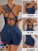 Traje de yoga todo en uno, sexy, de Amazon Thread, color sólido, cuello cuadrado, manga corta, entrepierna en T, traje deportivo para mujer