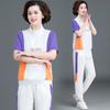 Conjunto de Duas Peças Moda Casual de Verão com Manga Curta para Mães de Meia-Idade 40 e 50 Anos Moda Esportiva Elegante para Mulheres de Meia-Idade e Idosas