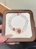 Pulsera Elegante de Cristal Blanco con Color de Contraste, Pulsera de Bucle Único de Ágata Roja y Cuarzo Fresa Mixtos, Pulsera Sencilla de Cuentas de Verano para Niñas