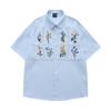 Camisa de Manga Curta Floral Bordada Estilo Americano Retrô Waffe Masculina e Feminina Solta Casual Camisa de Casal Verão 2025