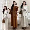 Conjunto Maternidade Outono Inverno 2026 Novo Estilo Coreano Top de Tricô de Um Ombro Saia Longa Conjunto de Duas Peças Cobertura da Barriga Emagrecimento