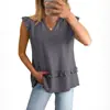 Top de Chiffon Elegante Sem Mangas com Decote V e Acabamento de Babados Emagrecedor - Exclusivo Transfronteiriço Europeu e Americano - Primavera/Verão 2026 para Mulheres
