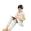 Conjunto de Ropa Interior de Algodón Acanalada para Niñas 2026, Manga Larga, Capa Base Elástica, Ropa de Casa de Color Sólido para Otoño e Invierno