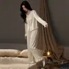 Pijama de Jacquard de Seda Hielo y Nieve de Alta Definición para Mujer Encaje Sencillo Otoño e Invierno Seda Hielo Manga Larga Ropa de Casa Conjunto de Dos Piezas
