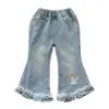 Roupas de Outono para Meninas Calças Calças Flare Estilo Coreano Novos Calças Compridas Cartoon Infantis Jeans para Bebês Conjuntos Tendência
