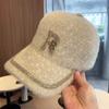 Gorra de béisbol con letra de strass para mujer, sombrero cálido de felpa para otoño e invierno, moda coreana, versátil, gorra con visera de piel de visón, ins