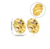 Brincos redondos de aço inoxidável com banho de ouro 18K europeus e americanos para uso transfronteiriço, brincos geométricos, joias de orelha com textura trançada e imitação de pérola