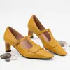 Zapatos nuevos para mujer de color liso, punta fina, talla grande, antideslizantes, suela blanda, corte bajo, con hebilla, aptos para todas las estaciones, tacón grueso, transfronterizos