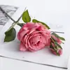 Rosa artificial hidratante para manos, 1 flor, 2 capullos, rosa artificial, planta para decoración de bodas en casa, planta verde, flor falsa en maceta