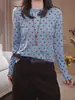 Camiseta de mujer de manga larga con volantes flockeados de lunares estilo coreano, nuevo top versátil de ajuste ceñido tie-dye para otoño 2026