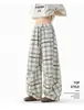 Pantalones de pierna ancha a cuadros deconstruidos estilo retro americano para hombre y mujer, pantalones rectos holgados y versátiles con un toque relajado y casual