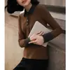 Polo de Manga Larga de Color Contrastante Ropa de Punto Casual para Mujer 2026 Nuevo Estilo de Principios de Primavera Ajuste Delgado y Versátil Top de Moda