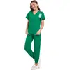 Uniformes de enfermería personalizados hechos de tela de poliéster impresa digitalmente con escote en V, ropa para dentistas, OEM de comercio exterior en lotes pequeños y dropshipping