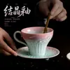Taza de Café con Patrón de Flujo y Esmalte de Cristal, Taza Personal de Agua de Cerámica Horneada en Horno, Taza, Juego de Taza y Platillo para el Té de la Tarde en la Oficina
