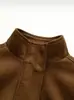 Moda femenina transfronteriza: Estilo europeo y americano, cuello alto, mangas largas, bolsillos grandes, dobladillo con volantes, chaqueta de gamuza sintética, chaqueta tipo beisbolista, ropa de abrigo