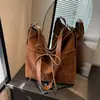Bolso de Hombro Cruzado Transfronterizo Retro con Lazo de Encaje Gran Capacidad Bolso Tote Maillard Bolso Hobo de Cuero Suave Mate