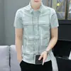 Camisas de Verano de Manga Corta para Hombre Estilo Coreano Slim Modernas Guapas Camisas de Hombre Rayadas Casuales de Negocios de Media Manga
