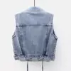 Nuevo Chaleco de Mezclilla 2022 Verano Delgado Top para Mujer Ajustado Combinable Adelgazante Rejuvenecedor Chaqueta con Cordones y Bolsillo Grande