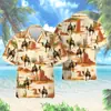 Camisa de Praia com Estampa 3D de Camelo Casual Havaiana Masculina Meninos do Deserto Amantes Gola Lapela Top