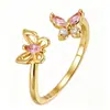Anillo Mariposa Abierto Ajustable de Circonia Venta Caliente Europea y Americana Anillo de Dedo Flor Dulce Lindo para Mujer Chapado en Cobre Oro Real 18K