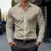 Camisa de manga larga para hombre con estampado geométrico de primavera y otoño transfronteriza, corte holgado, elástico en cuatro direcciones, talla grande, sin arrugas