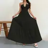 2026 Moda Feminina Europeia e Americana Transfronteiriça Cor Sólida Sexy Costas Abertas Alça de Amarrar Vestido Casual para Férias na Praia