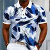 Polo de verano para hombre de estilo ins europeo y americano, de manga corta, con estampado 3D, botones, cuello acanalado, camiseta polo deportiva