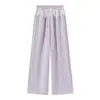 Calça Casual de Pierna Larga com Acabamento em Renda, Fina de Cintura Alta, Caimento Solto, Afinando, Comprimento até o Chão