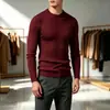 Suéter de Punto Cableado de Cuello Redondo de Color Sólido Elástico Ajustado Europeo y Americano para Hombre Otoño Invierno Ropa de Punto Base Ajustada Ropa de Hombre