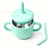 Taza de Snacks para Niños de Acero Inoxidable, Asa Portátil, Taza con Pajilla de Doble Oreja, Tapa Suave a Prueba de Polvo, Dibujo Animado Lindo para Bebé