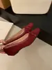 Zapatos de vestir de mujer 2025, nuevo estilo francés, con lazo, punta cuadrada, tacón de cuña y escote bajo, perfectos para combinar con vestidos