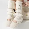 Cubiertas de calcetín de algodón para mujer Otoño e Invierno con Botones Plegables, Tejido de Punto Trenzado Vintage, Engrosadas para Calidez, Calentadores de Piernas en Capas