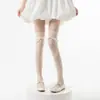 Meias Longas Populares de Primavera e Verão Estilo Ballet com Laço e Cadarço Vazadas em Forma de Diamante Meias até a Coxa Lolita Renda Retrô