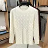 Suéter casual cinza de tricô trançado para homens, estilo pullover, novo design outono e inverno, top de base de tricô com modelagem solta
