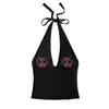 Top de tirantes de verano sexy con letras, calavera y pedrería estilo gótico europeo y americano para chica popular, corte ajustado, corto, top halter vintage