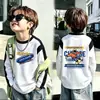 Camiseta de manga comprida para meninos, estilo primavera e outono, com mangas raglan, gola redonda, algodão puro, top básico versátil, camiseta moderna