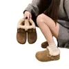 Medias zapatillas estilo Birkenstock con forro polar para otoño e invierno para mujer, pantuflas esponjosas de punta cerrada con lazo retro, zapatillas de algodón perezosas para exteriores