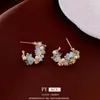 Pendientes de Perla con Flor en Forma de C de Aguamarina Pequeños Frescos de Moda Versátiles de Nicho Elegantes de Gama Alta para Mujer