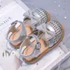 Sandalias de Diadema Trenzada Hueca para Niñas Verano 2026 Lazo de Pedrería Cierre Mágico Suela Suave Zapatos de Princesa Zapatos de Playa