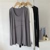 Camiseta de Manga Larga de Modal con Cuello de Cisne Estampado de Letras para Mujer, Holgada, Talla Grande, Top para Casa para Mujer