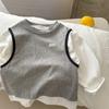 Camiseta de Manga Larga T2026 Ojos Bizcos Primavera Nueva Estilo Coreano Camiseta Falsa de Dos Piezas para Niños y Niñas, Camiseta de Manga Larga Versátil para Bebés