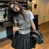 Cárdigan de Punto sin Mangas de Moda para Mujer Chic Versátil Temperamento Botones Casual Cuello en V Chal Pequeño de un Solo Botón