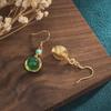 Pendientes de cheongsam Hanfu de estilo nacional 2021, con método antiguo, chapados en oro, de ágata calcedonia natural, para mujer.
