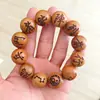 Pulseras de Madera de Durazno Natural con Patrones Tallados de Tai Chi y Cruz de Bagua, Cuentas de Oración de Madera Unisex, Al Por Mayor